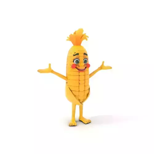 Cheerful Corn Character Rigged and Animated for Games Low-poly 3D model