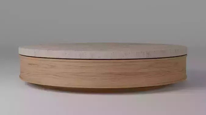 Tera Round Coffee Table Travertine Top Oak Base Modern