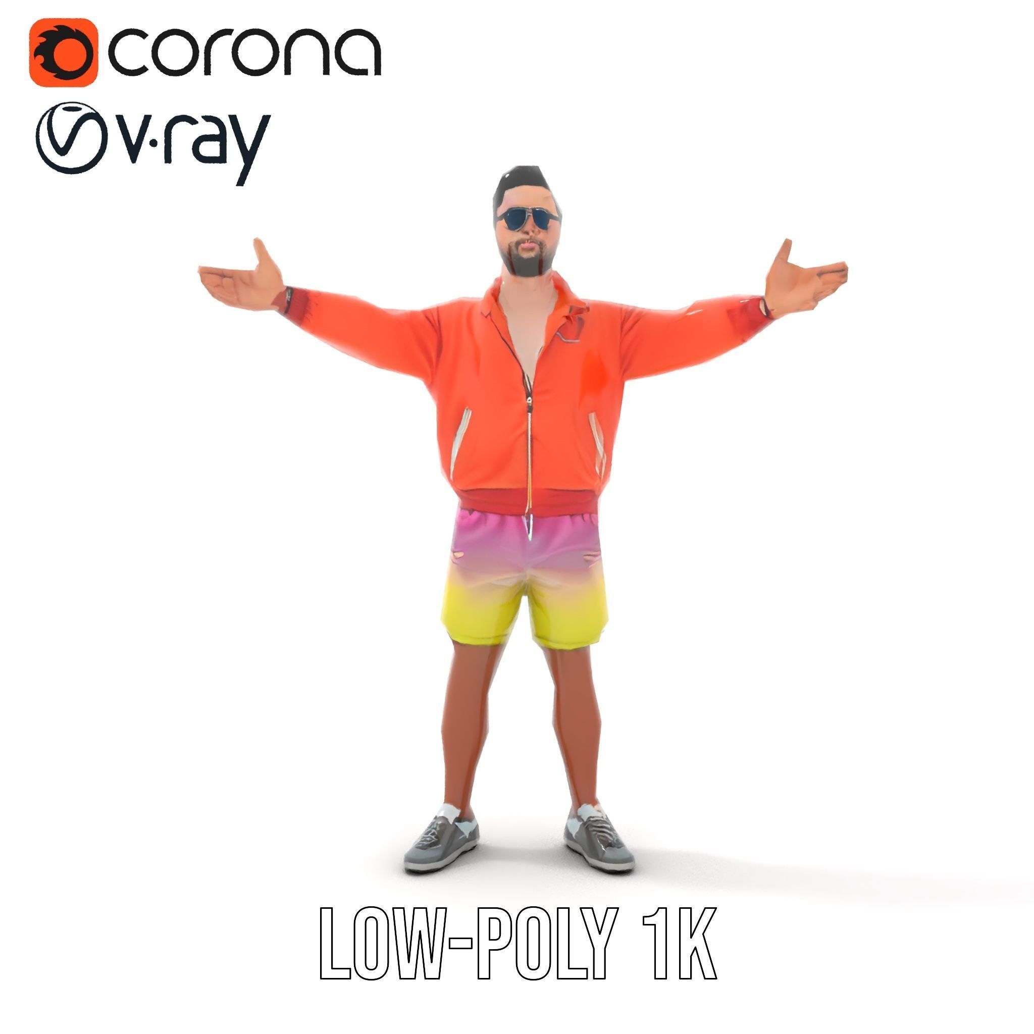 Stylish Beachgoer Rigged and Animated D Model Low-poly 3D model_9