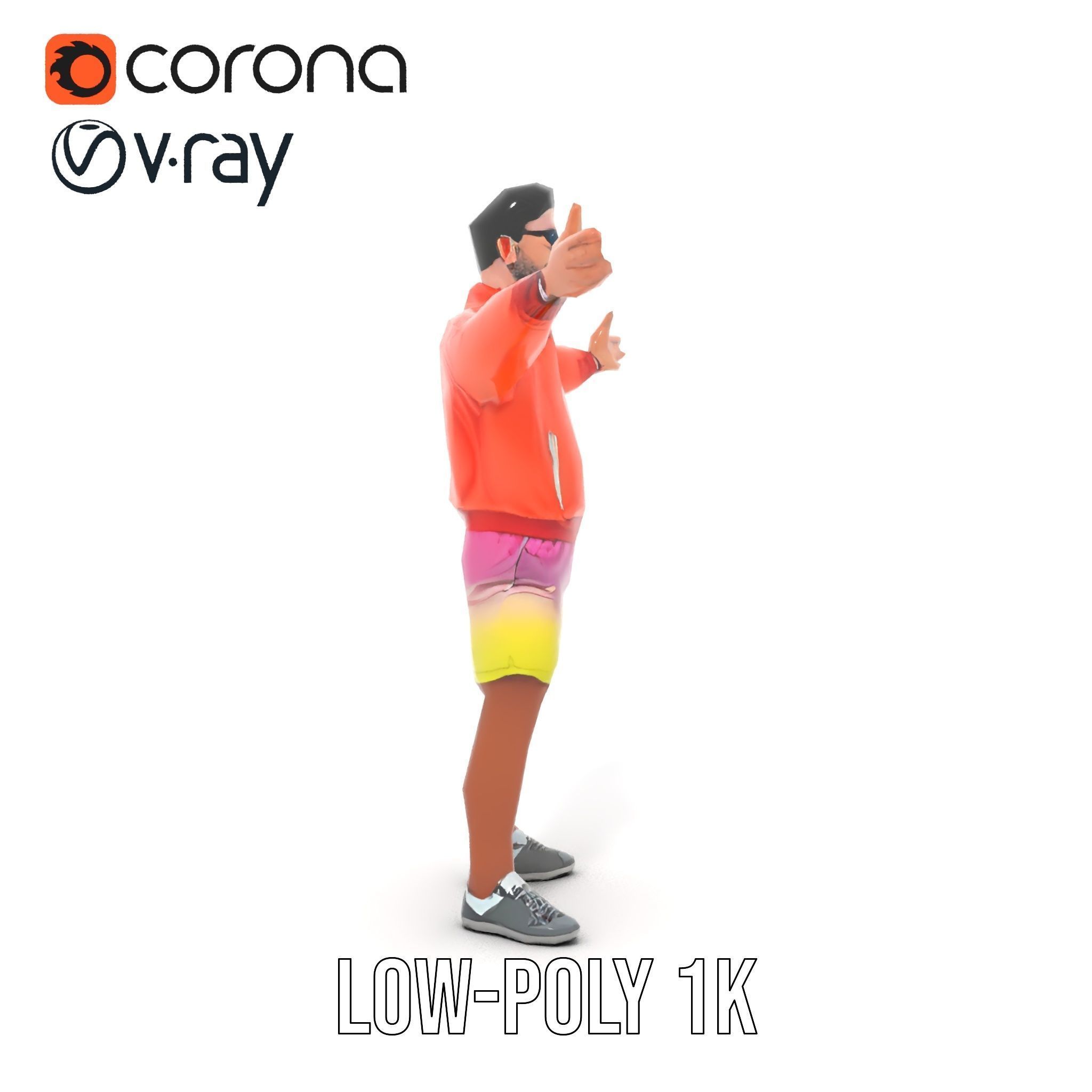 Stylish Beachgoer Rigged and Animated D Model Low-poly 3D model_28