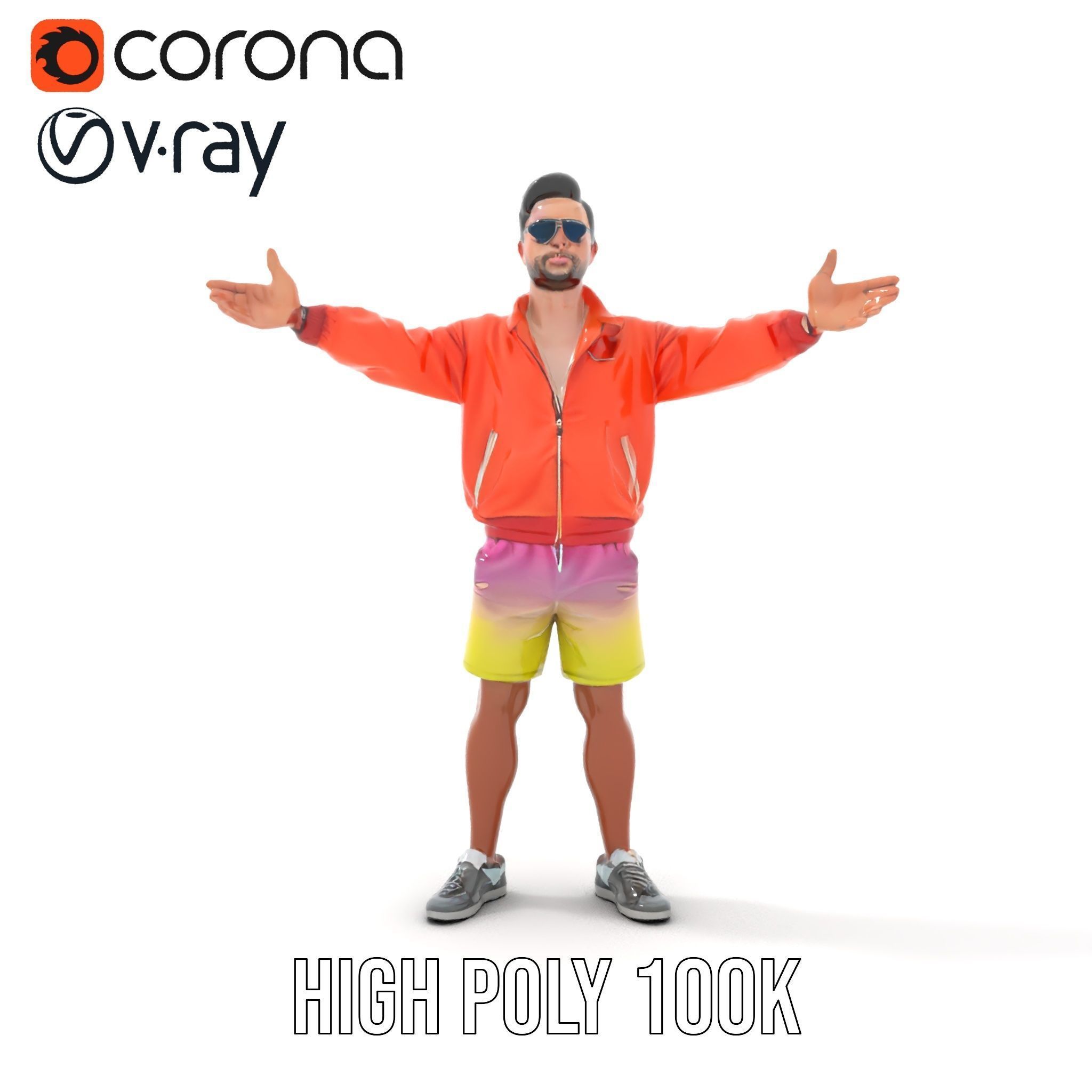 Stylish Beachgoer Rigged and Animated D Model Low-poly 3D model_21