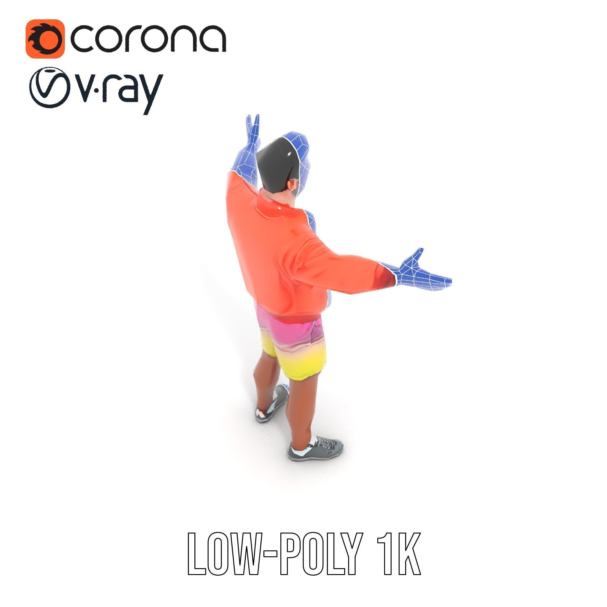 Stylish Beachgoer Rigged and Animated D Model Low-poly 3D model_17