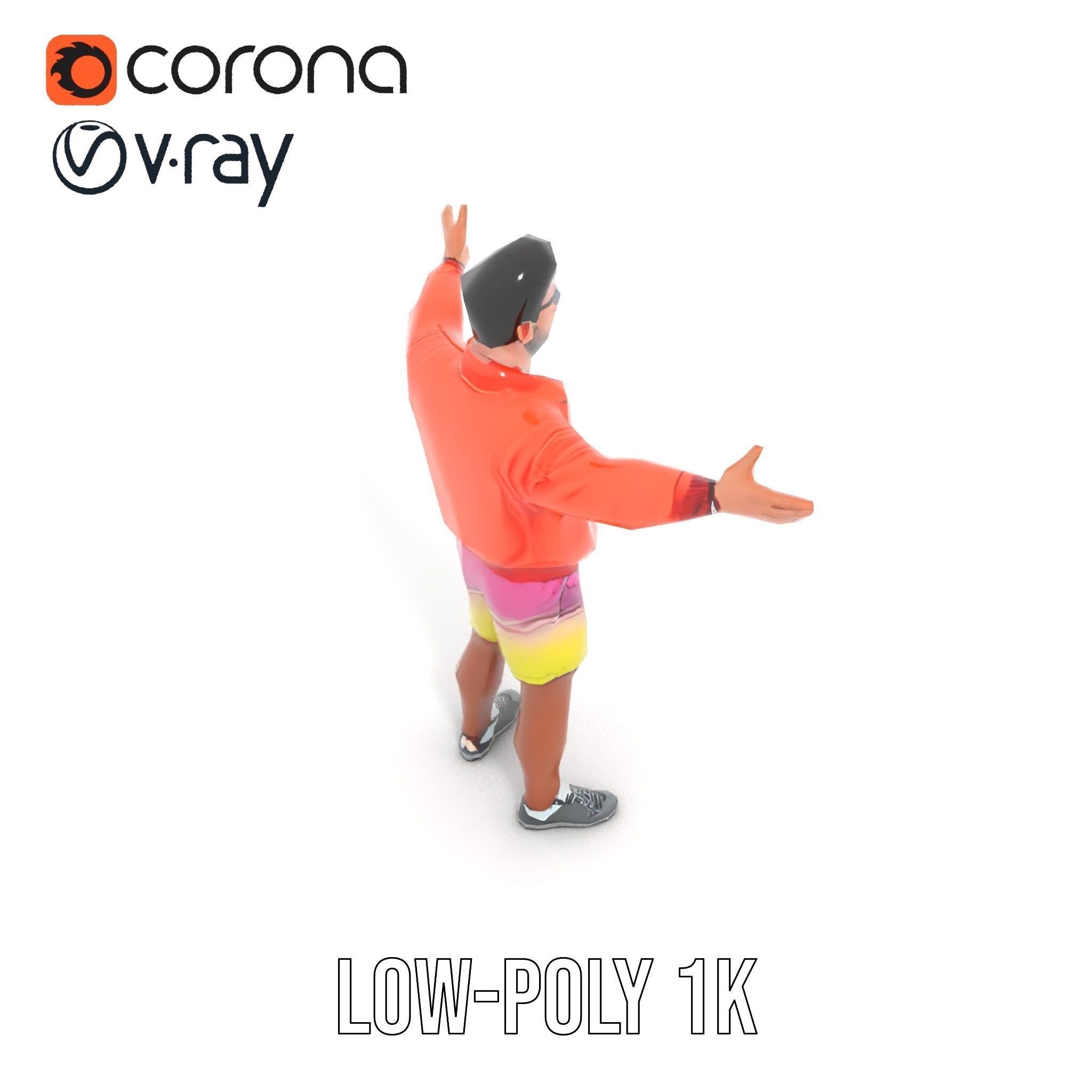 Stylish Beachgoer Rigged and Animated D Model Low-poly 3D model_14