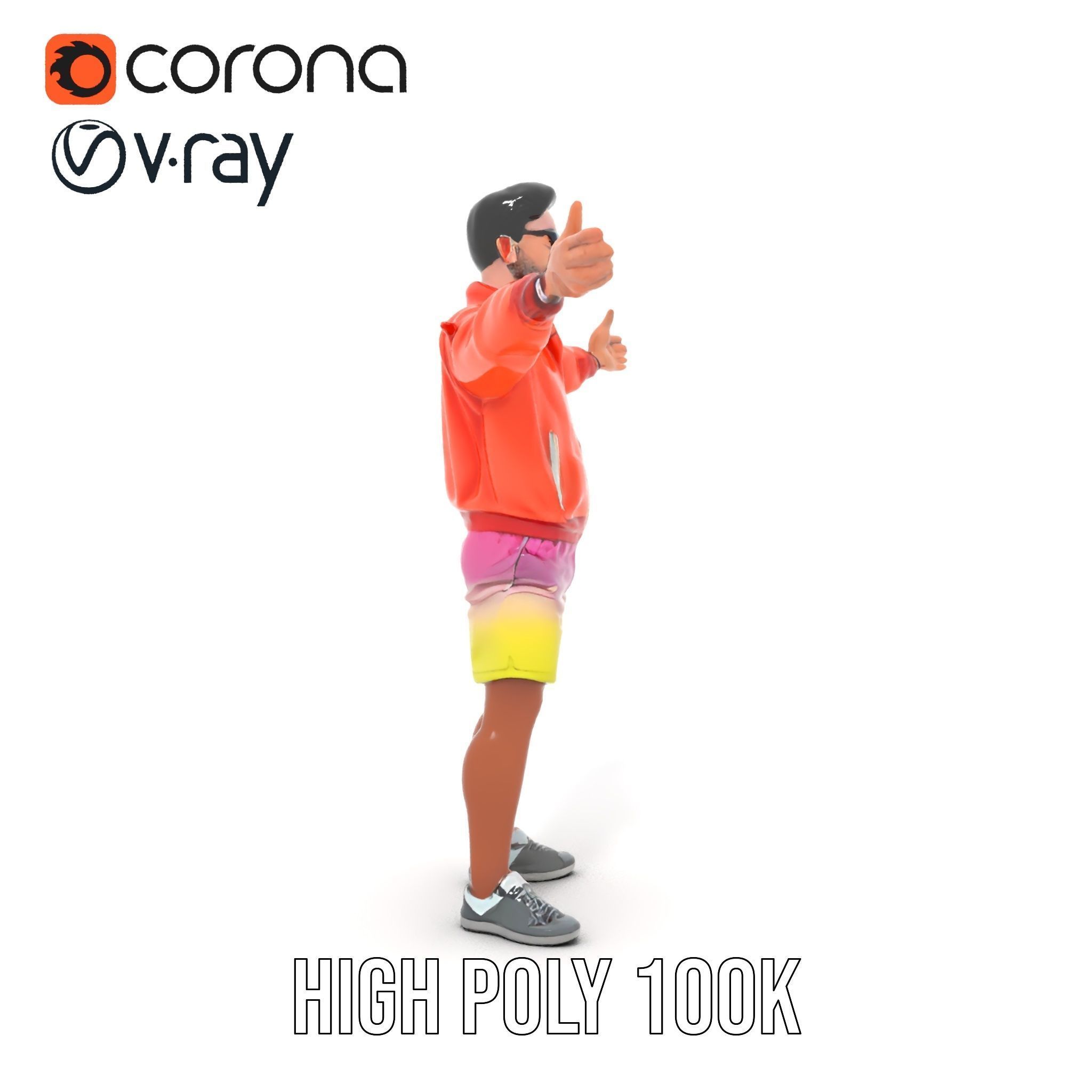 Stylish Beachgoer Rigged and Animated D Model Low-poly 3D model_26