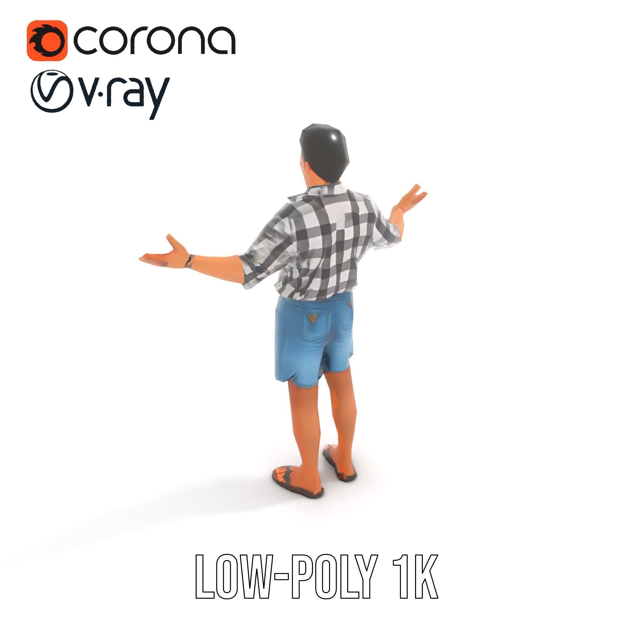 Casual Checkered Shirt Man Rigged and Animated D Model Low-poly 3D model_7