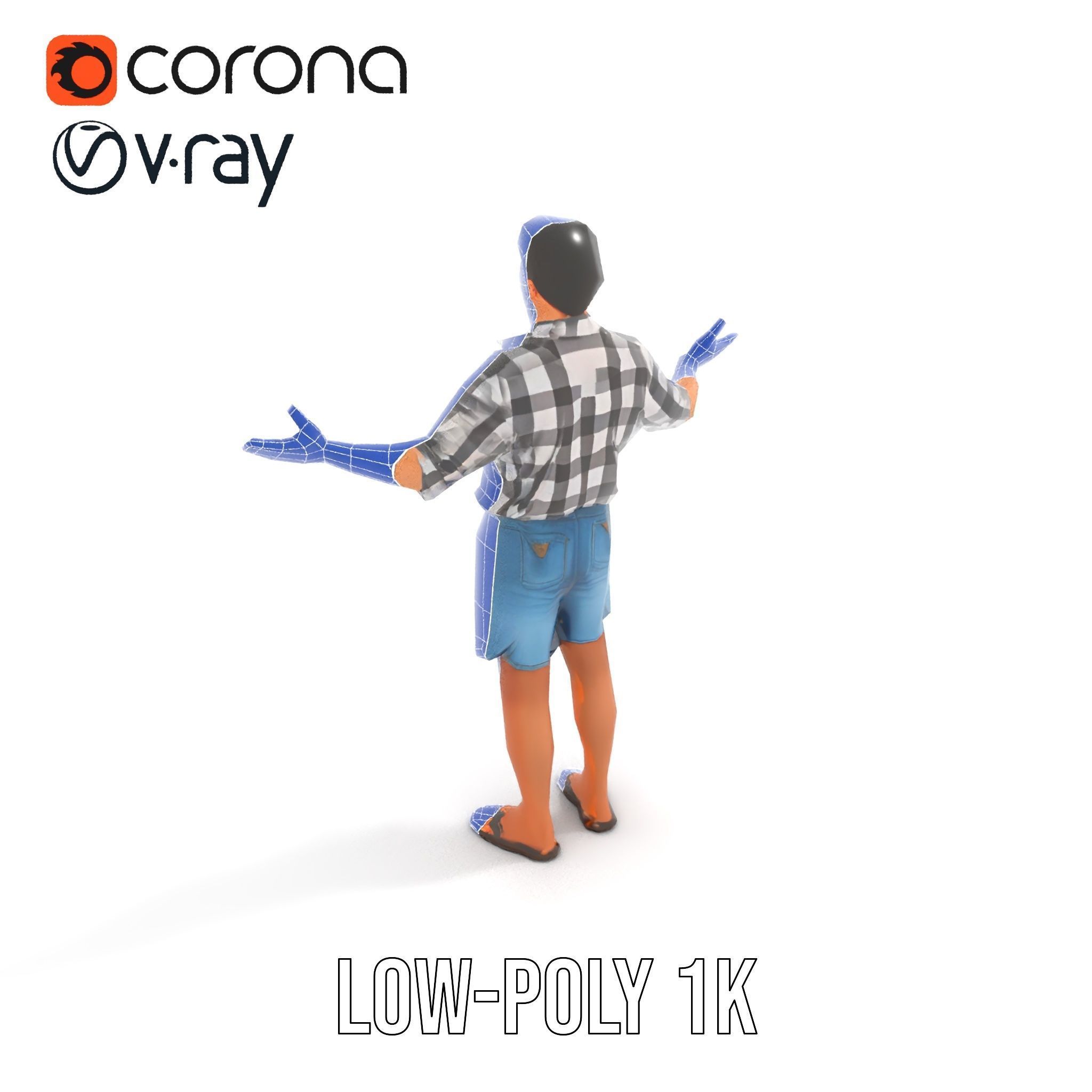 Casual Checkered Shirt Man Rigged and Animated D Model Low-poly 3D model_19