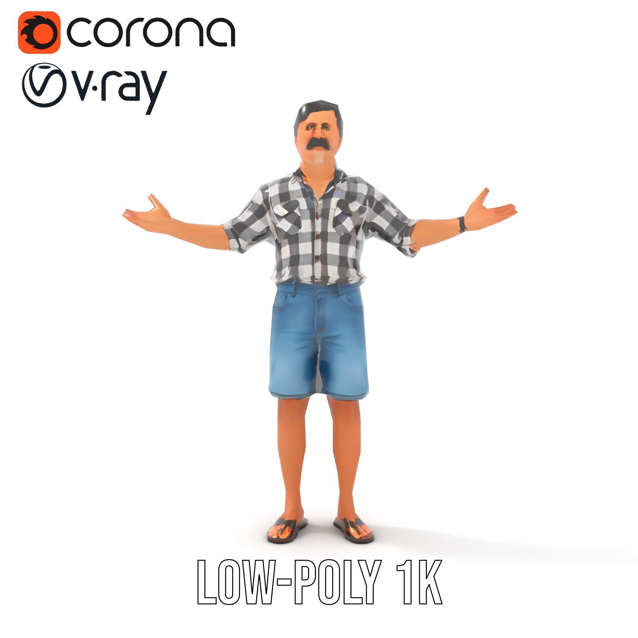 Casual Checkered Shirt Man Rigged and Animated D Model Low-poly 3D model_8