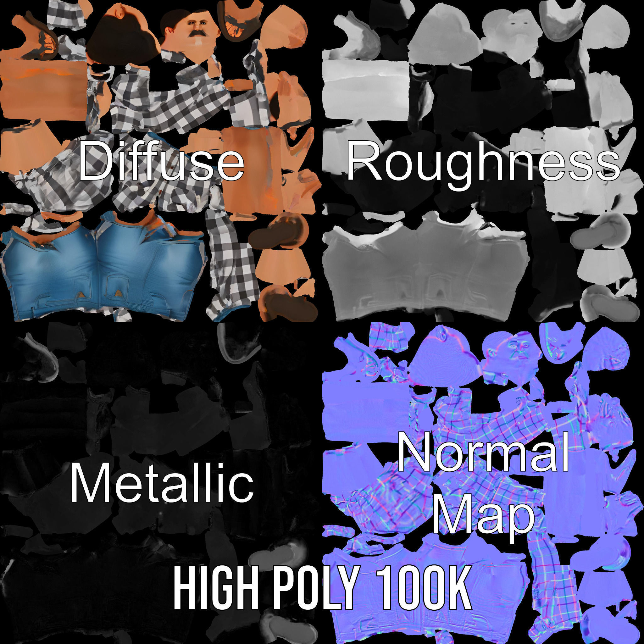 Casual Checkered Shirt Man Rigged and Animated D Model Low-poly 3D model_3