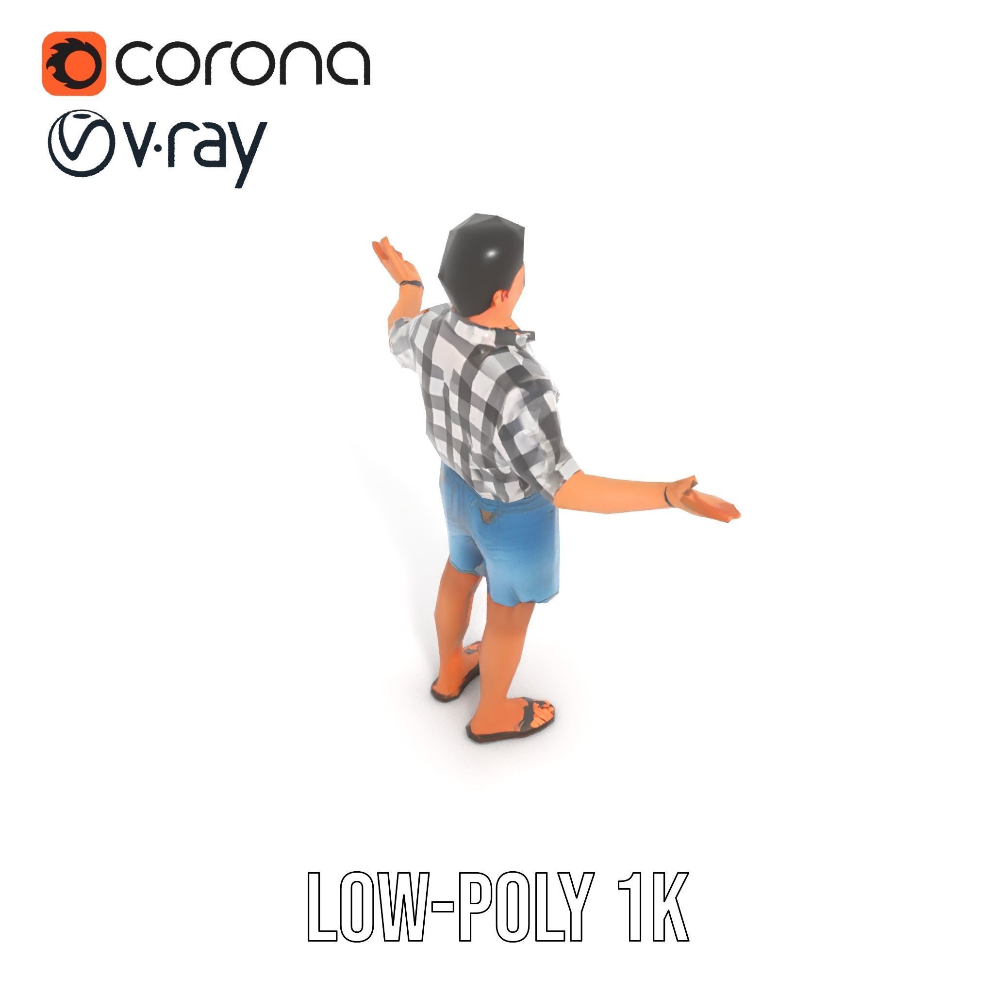 Casual Checkered Shirt Man Rigged and Animated D Model Low-poly 3D model_22