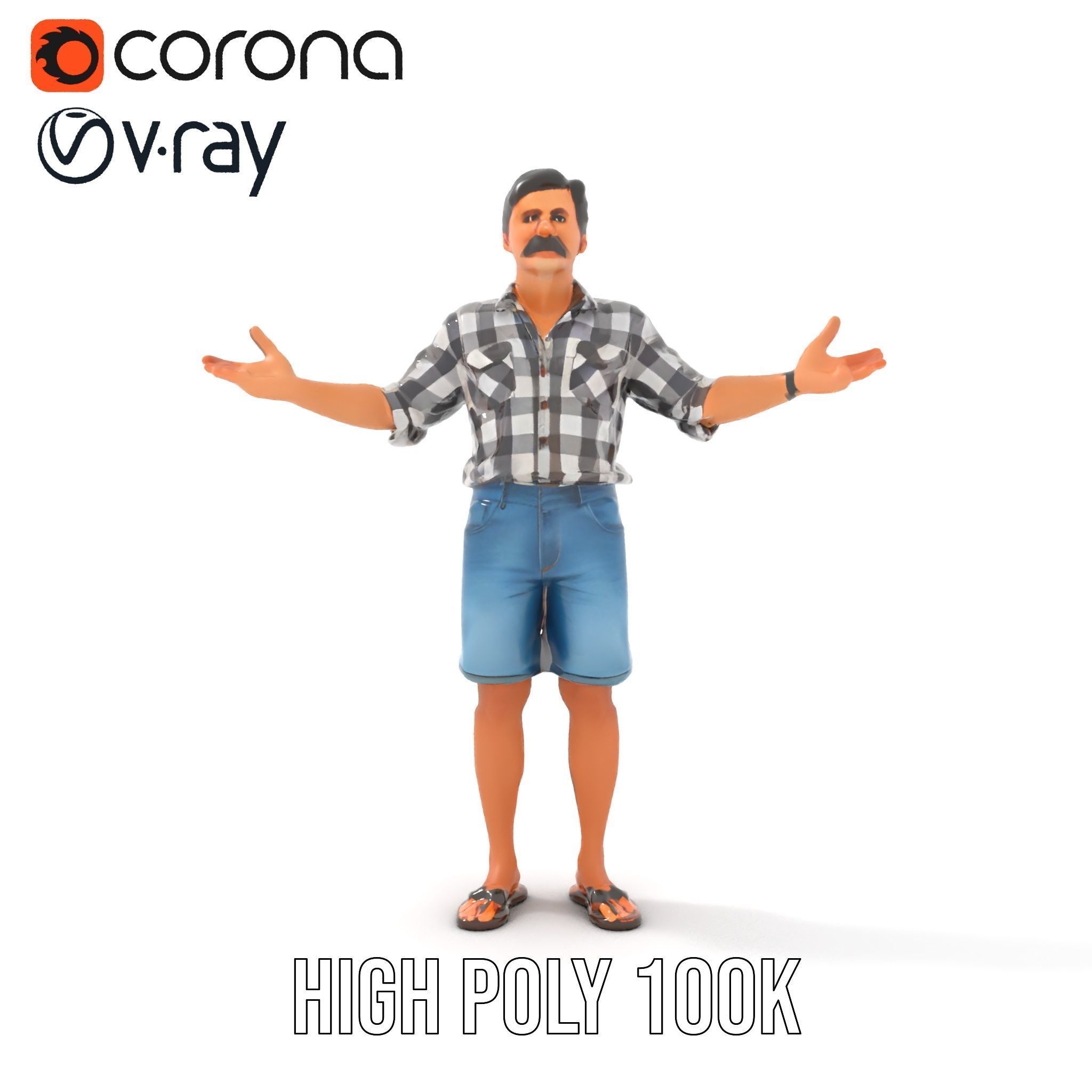 Casual Checkered Shirt Man Rigged and Animated D Model Low-poly 3D model_26