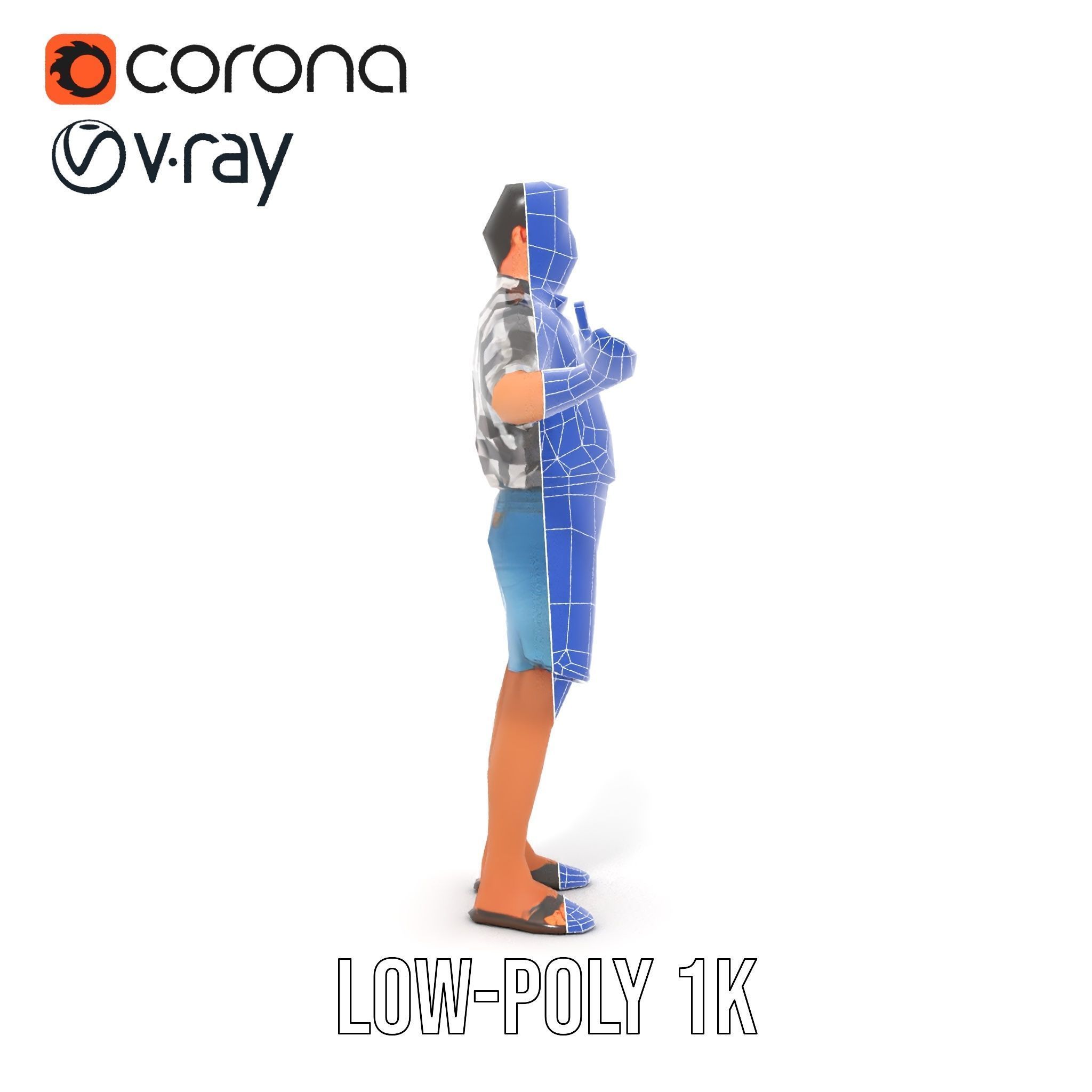 Casual Checkered Shirt Man Rigged and Animated D Model Low-poly 3D model_31