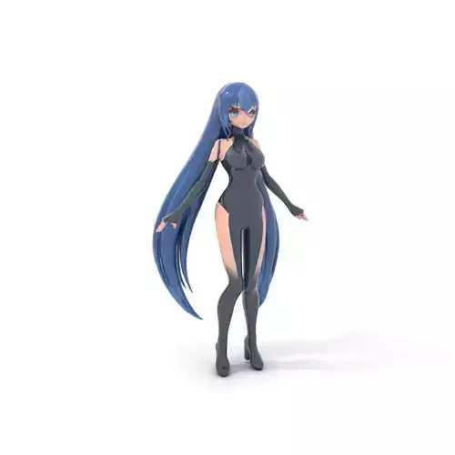 Anime Style BlueHaired Rigged and Animated Character Model
