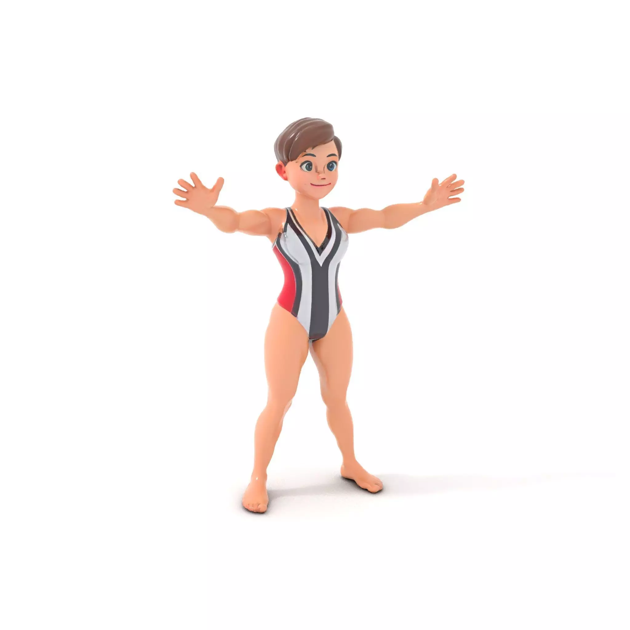 Animated Female Swimmer Character Rigged and Ready for Animation Low-poly 3D model