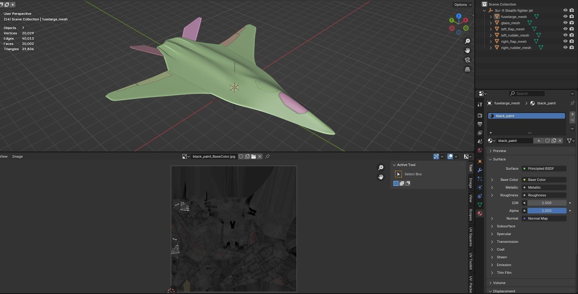Sci-fi stealth jet aircraft Low-poly 3D model_10