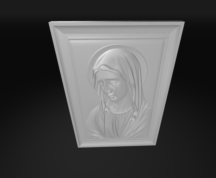 Weeping Mother Mary Bas Relief Wall Plaque Art 3D print model_4