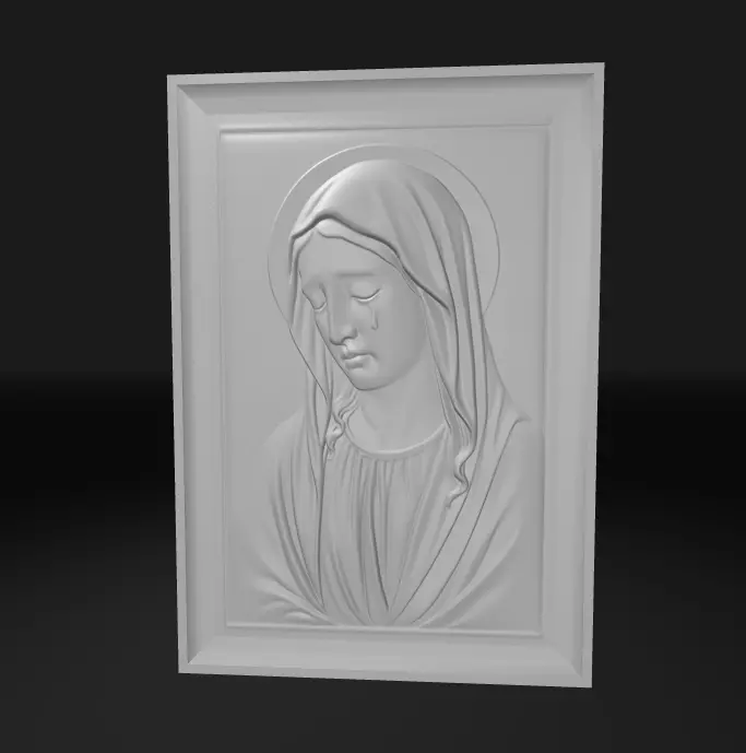 Weeping Mother Mary Bas Relief Wall Plaque Art 3D print model_0