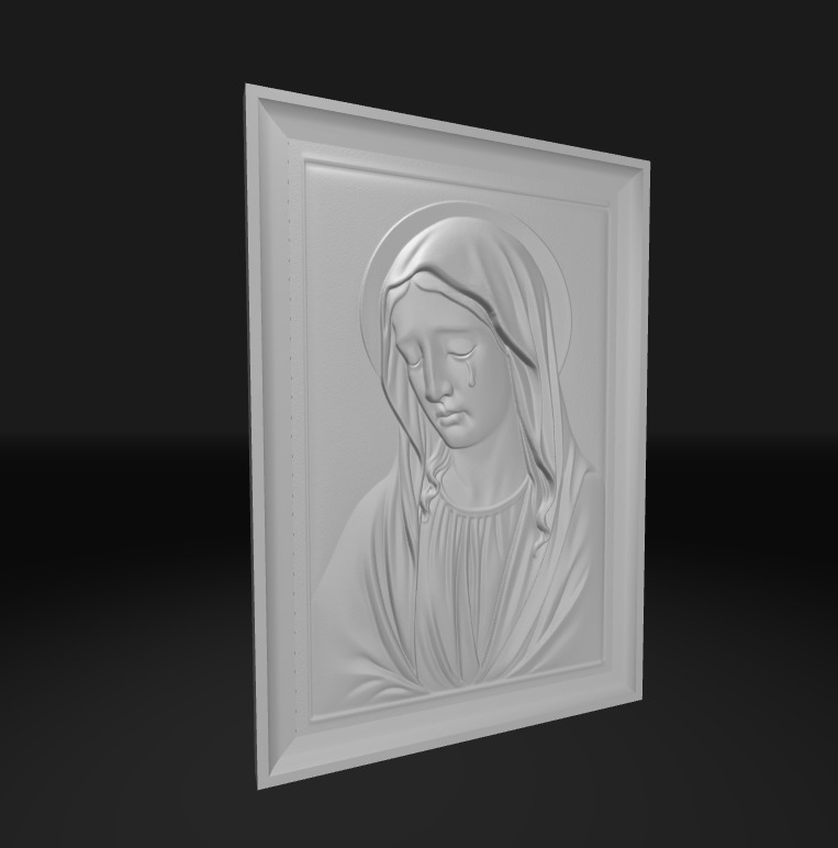 Weeping Mother Mary Bas Relief Wall Plaque Art 3D print model_1