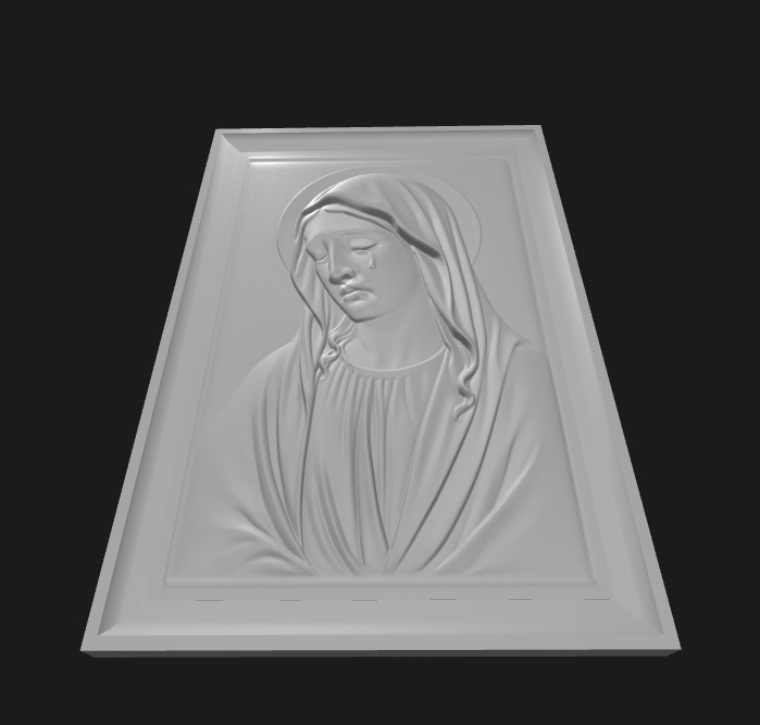 Weeping Mother Mary Bas Relief Wall Plaque Art 3D print model_3