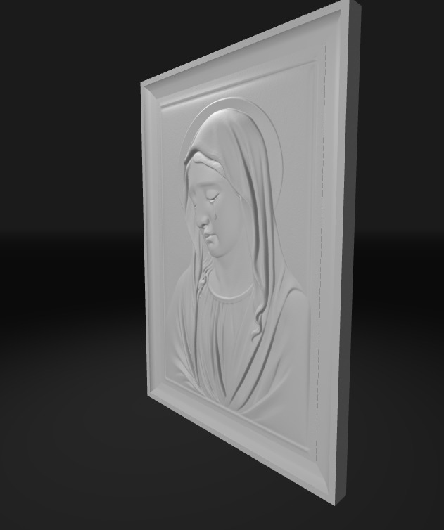 Weeping Mother Mary Bas Relief Wall Plaque Art 3D print model_2