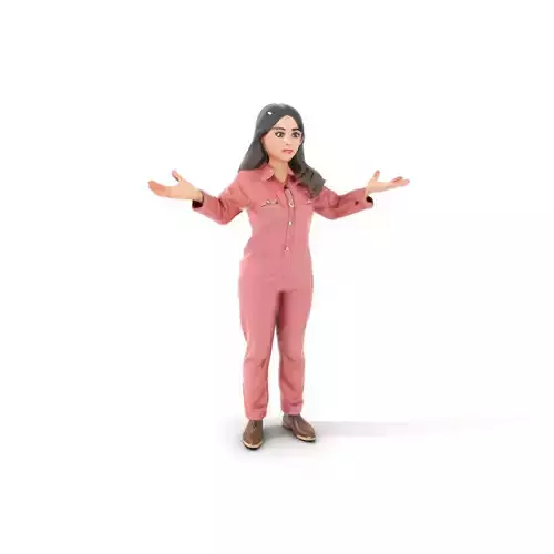 D Female Character with Pink Outfit Rigged and Animated