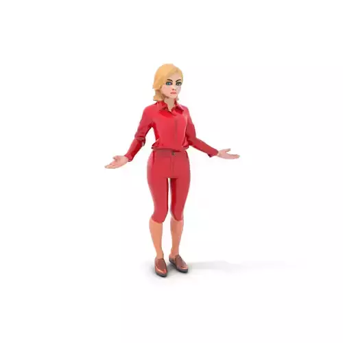 Animated Female Character in Red Outfit Rigged and Animated
