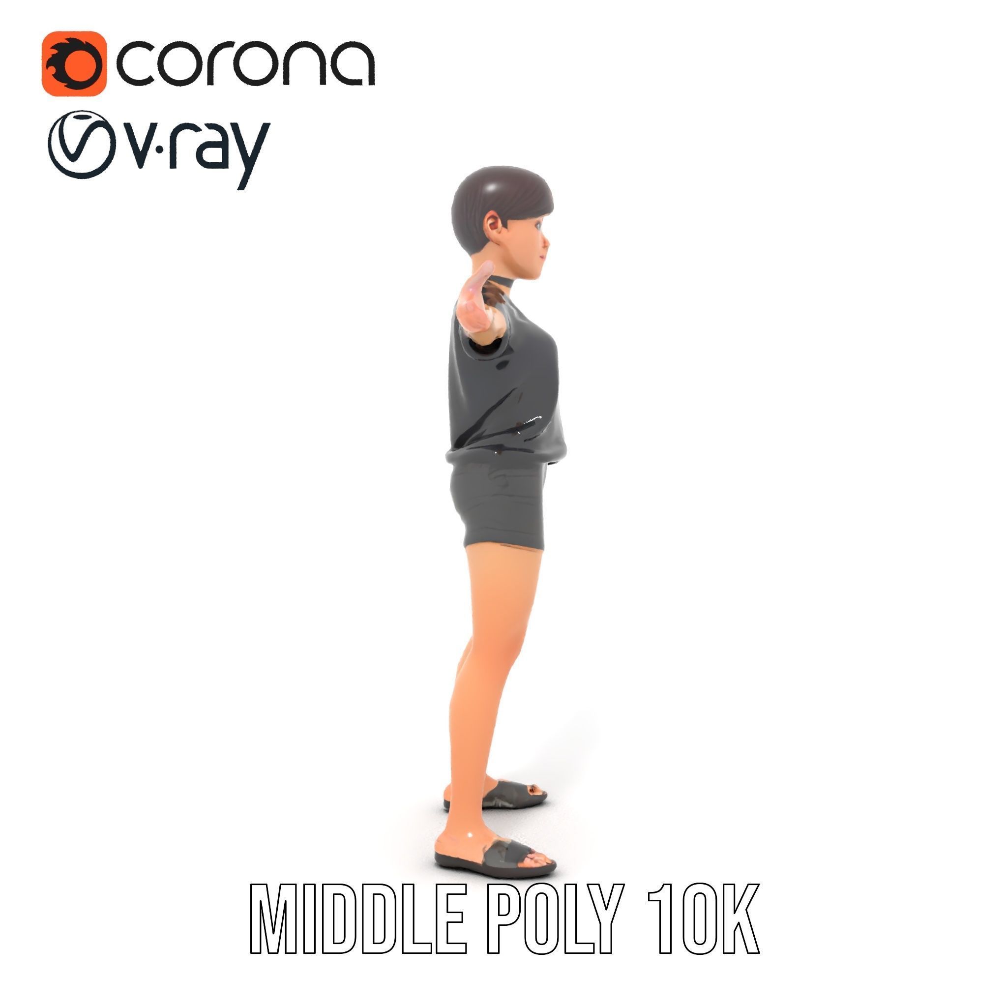 Stylish Shorthaired Female D Character Model Rigged and Animated Low-poly 3D model_18