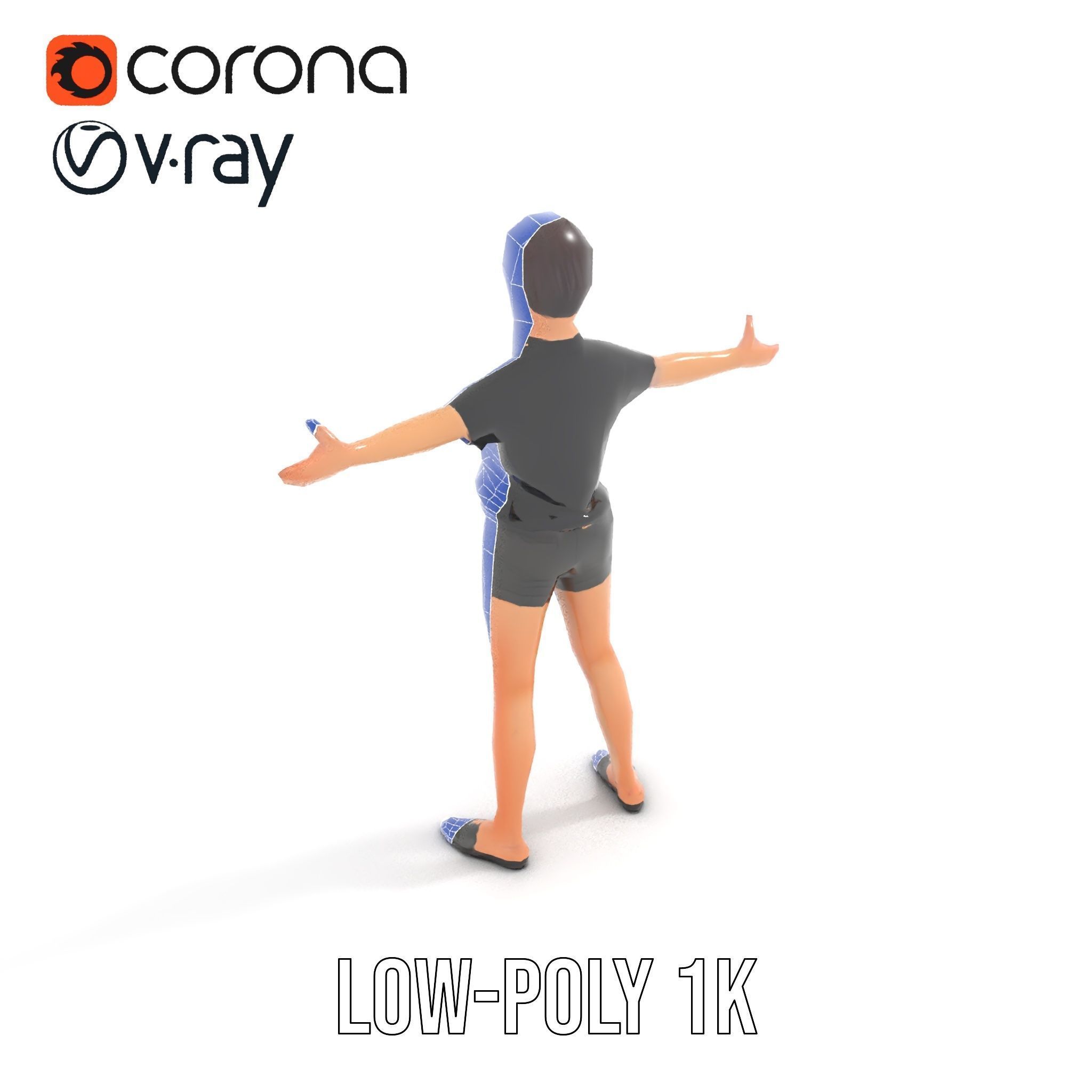 Stylish Shorthaired Female D Character Model Rigged and Animated Low-poly 3D model_25