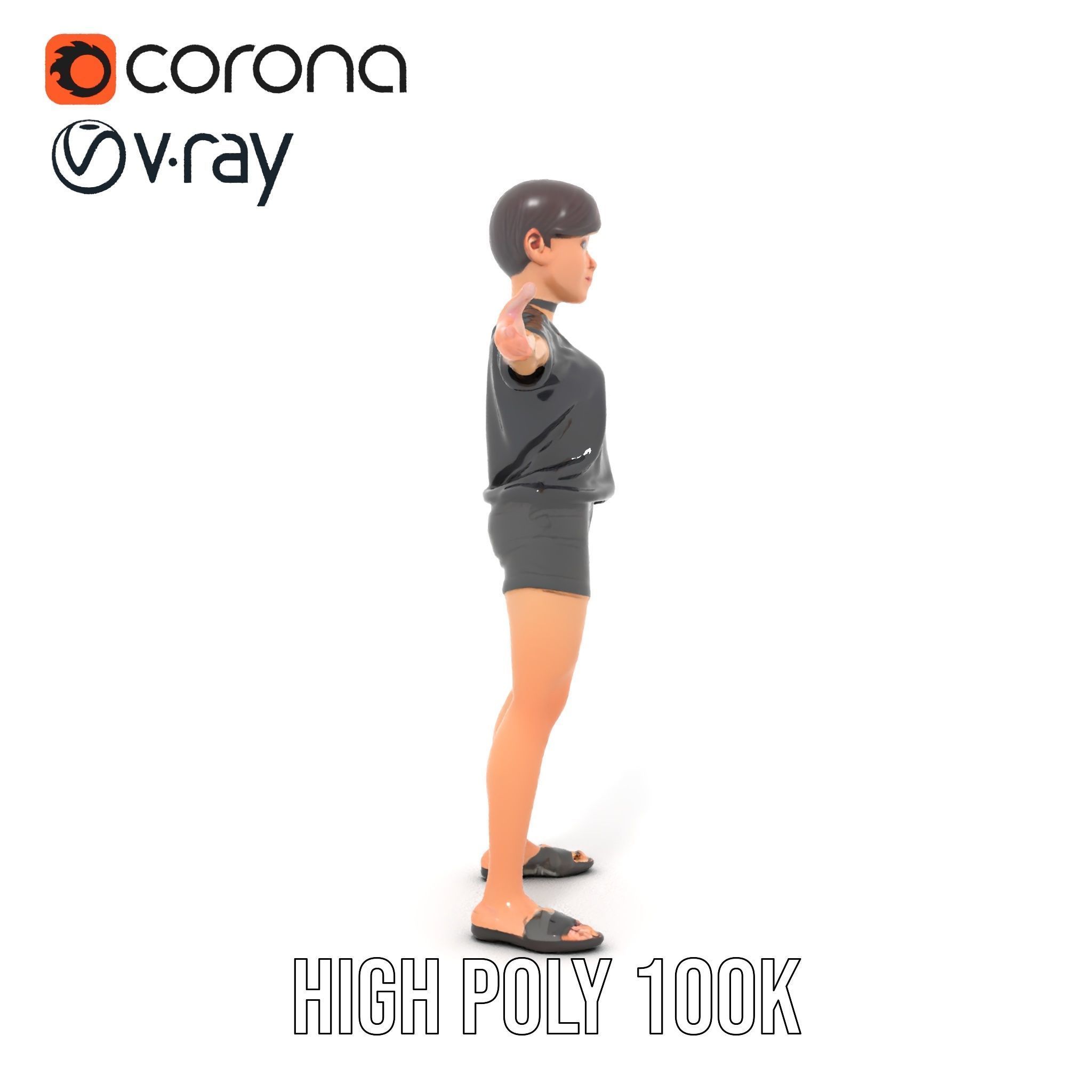 Stylish Shorthaired Female D Character Model Rigged and Animated Low-poly 3D model_31