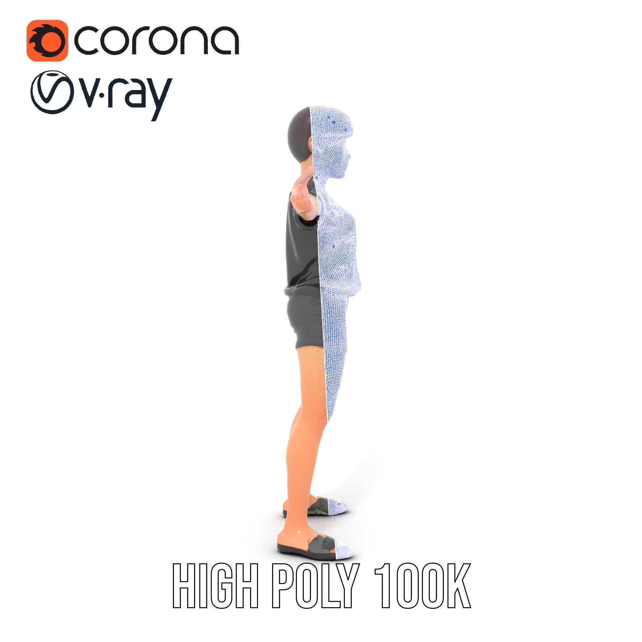 Stylish Shorthaired Female D Character Model Rigged and Animated Low-poly 3D model_33