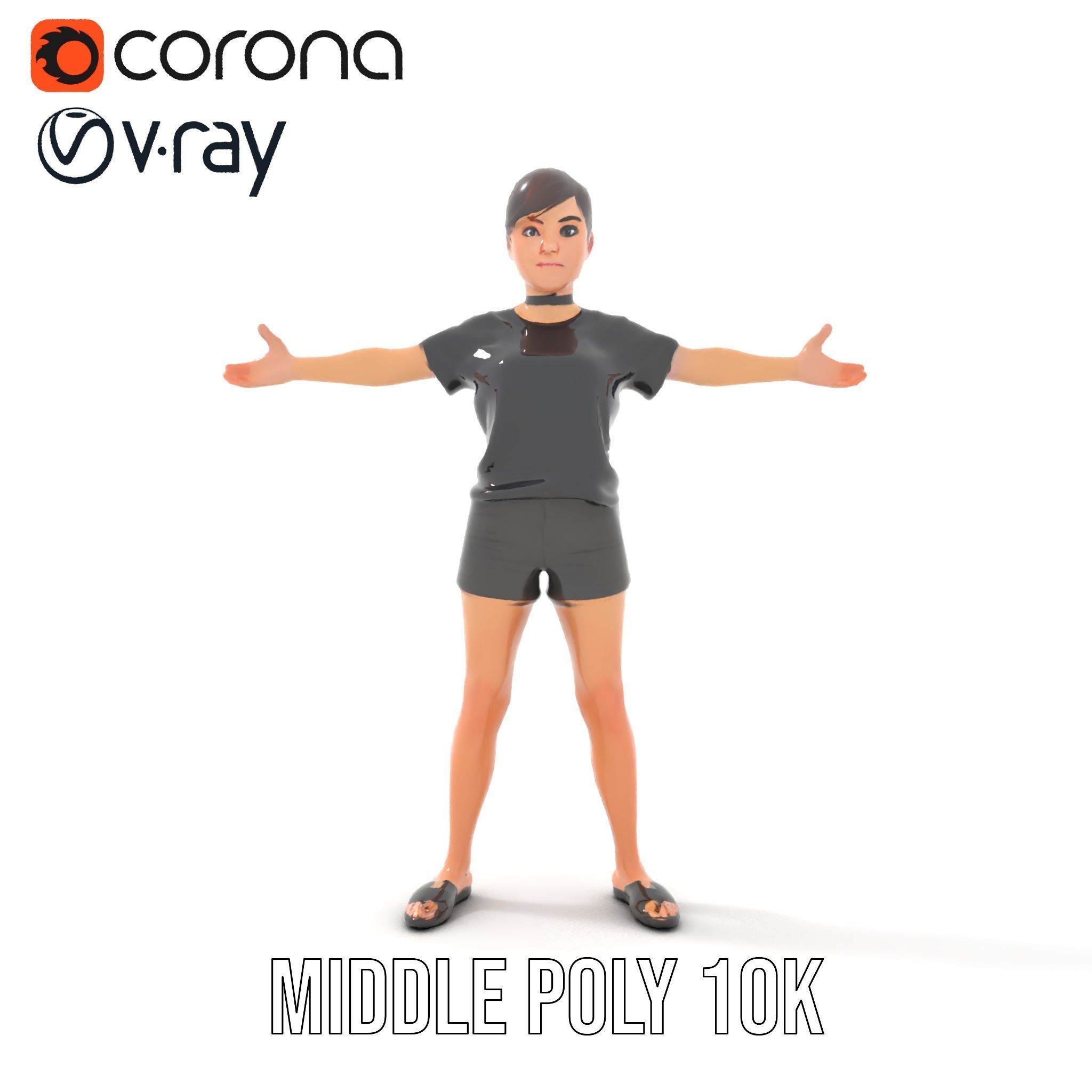 Stylish Shorthaired Female D Character Model Rigged and Animated Low-poly 3D model_10