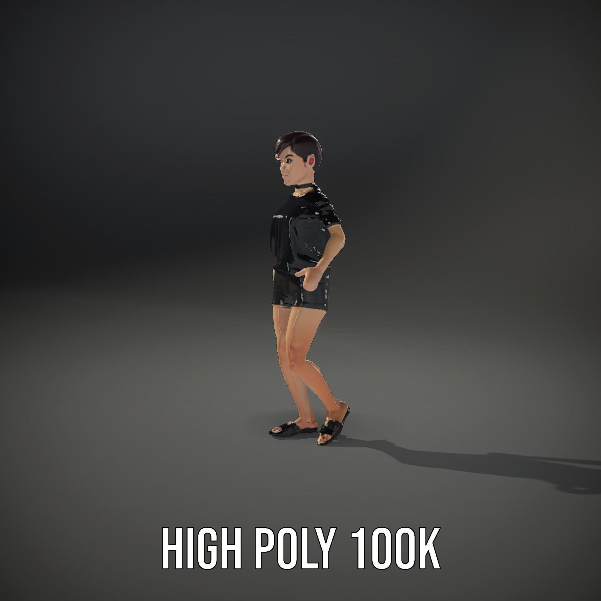 Stylish Shorthaired Female D Character Model Rigged and Animated Low-poly 3D model_36