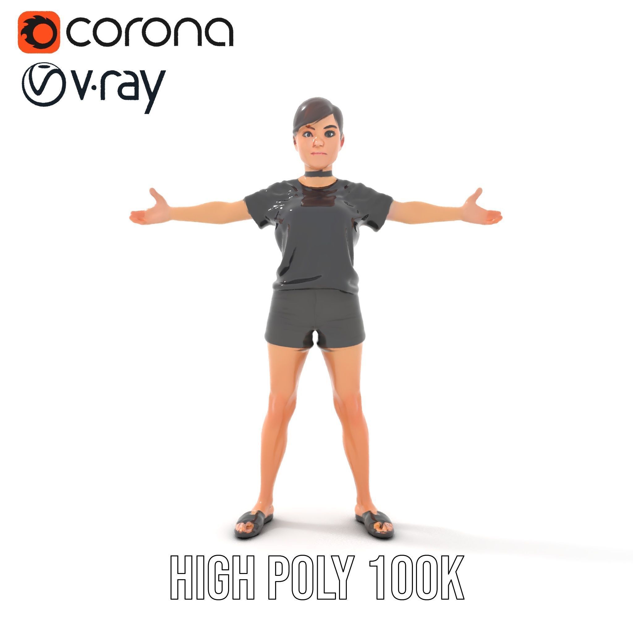 Stylish Shorthaired Female D Character Model Rigged and Animated Low-poly 3D model_17