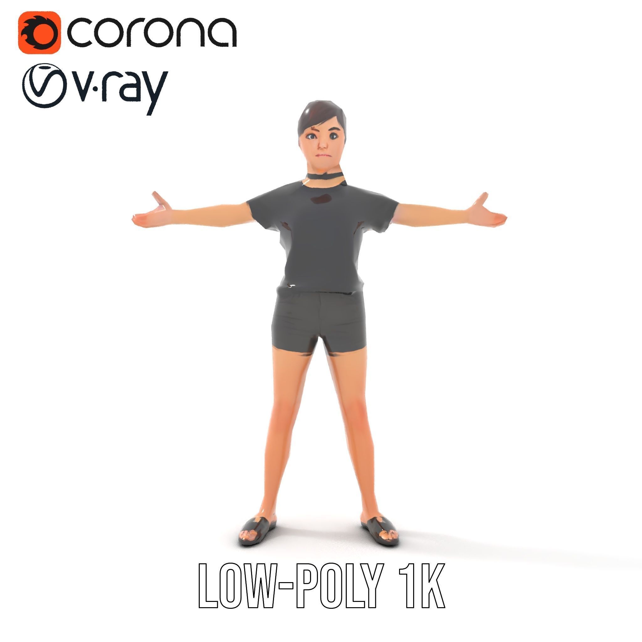 Stylish Shorthaired Female D Character Model Rigged and Animated Low-poly 3D model_8