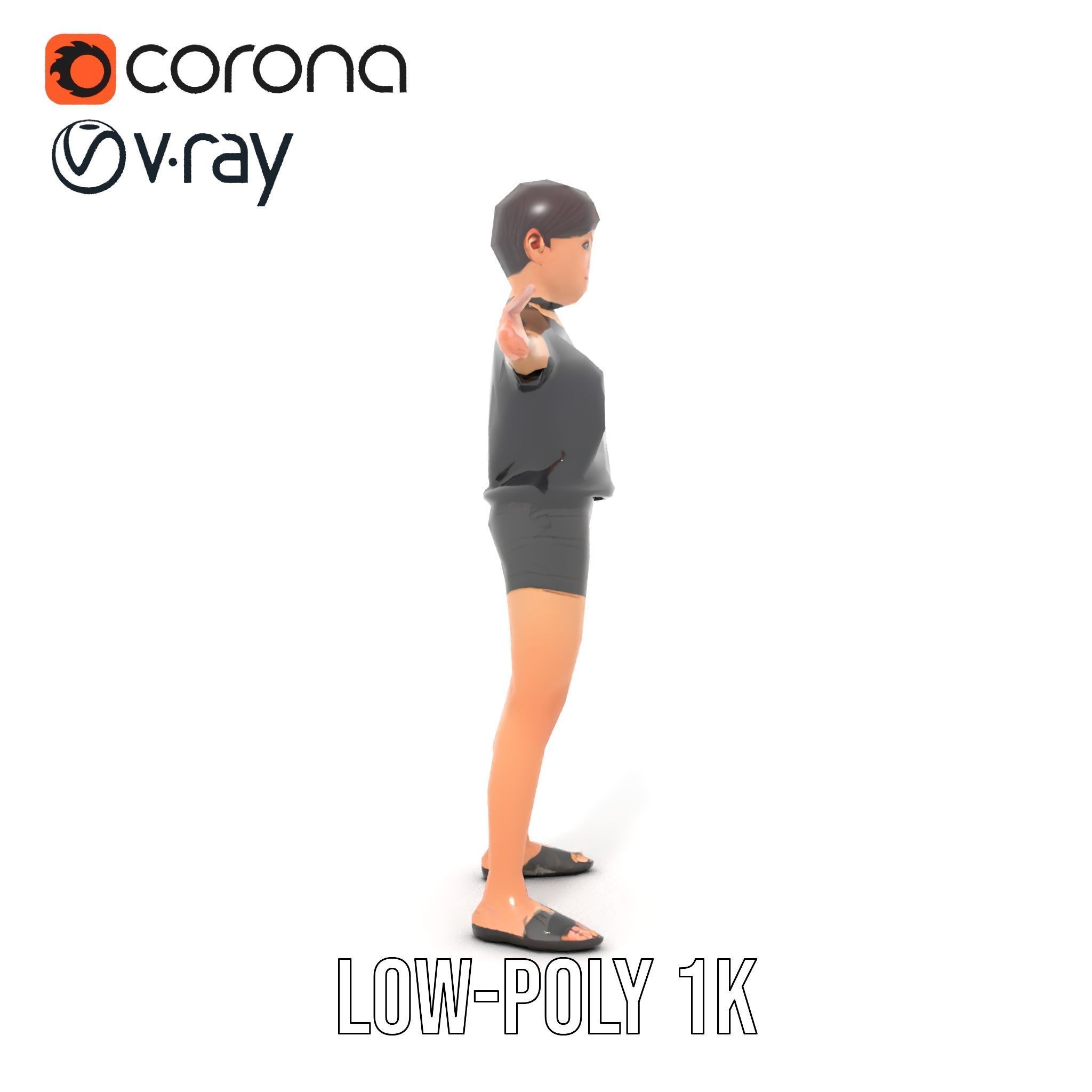 Stylish Shorthaired Female D Character Model Rigged and Animated Low-poly 3D model_22