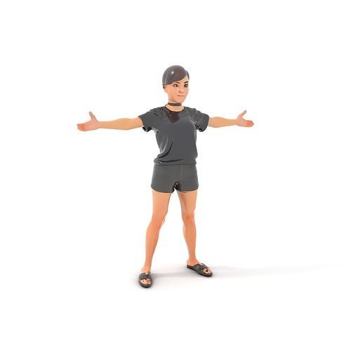 Stylish Shorthaired Female D Character Model Rigged and Animated Low-poly 3D model
