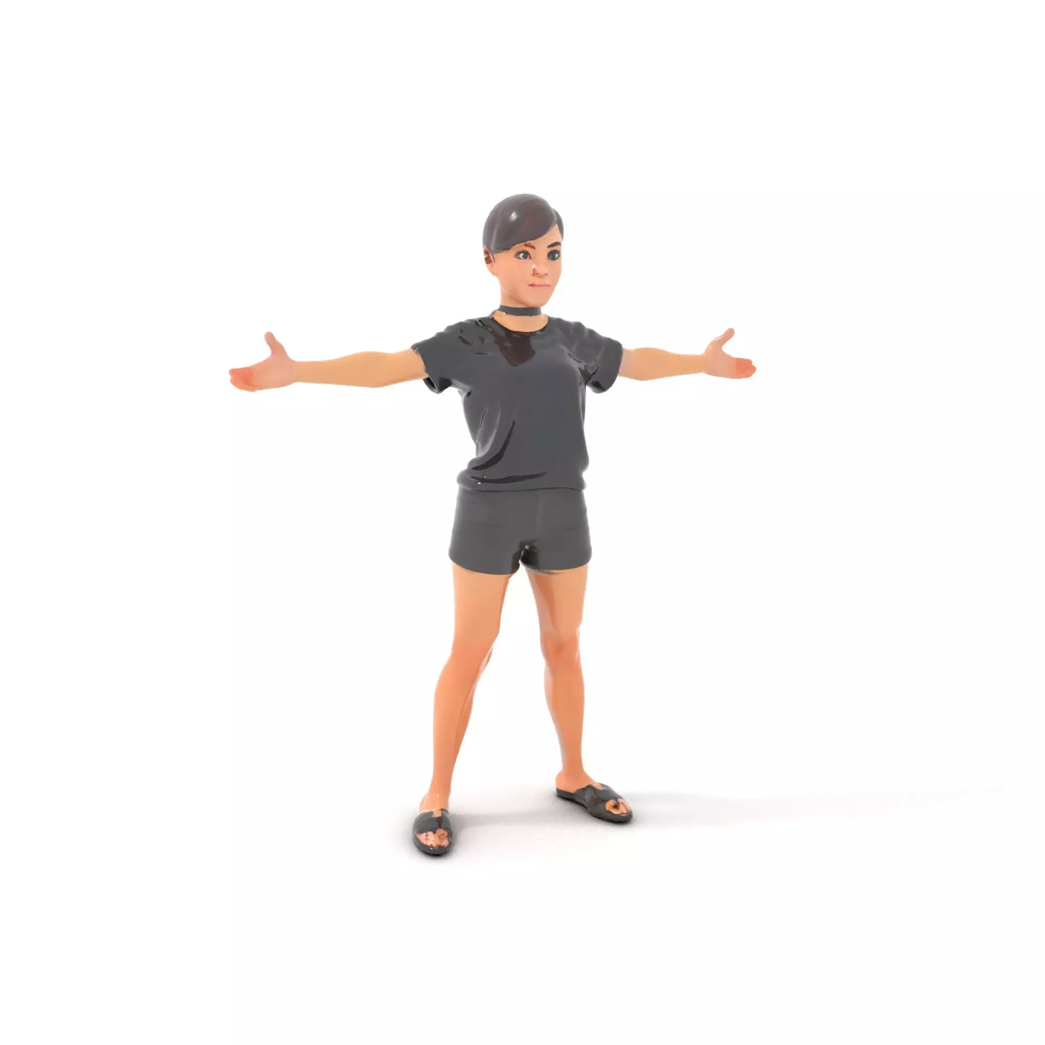 Stylish Shorthaired Female D Character Model Rigged and Animated Low-poly 3D model_0