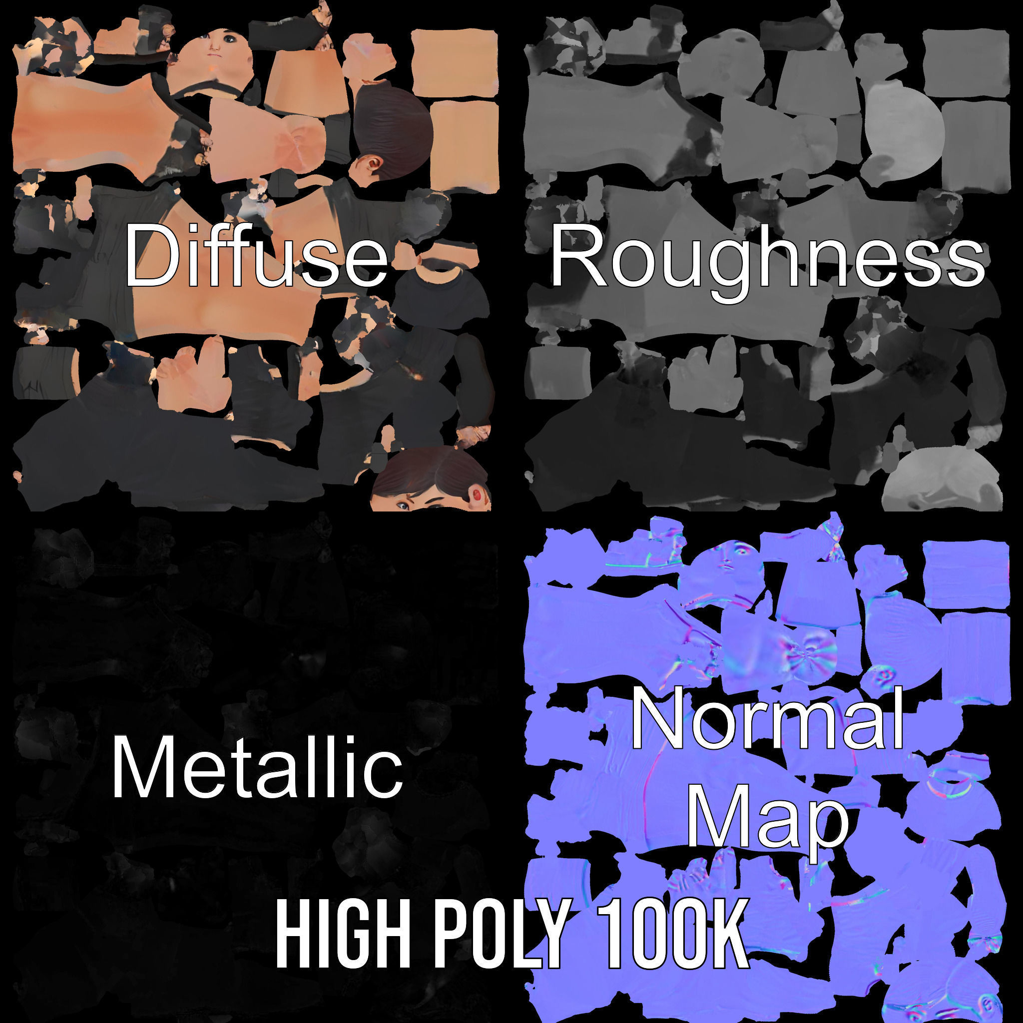 Stylish Shorthaired Female D Character Model Rigged and Animated Low-poly 3D model_3