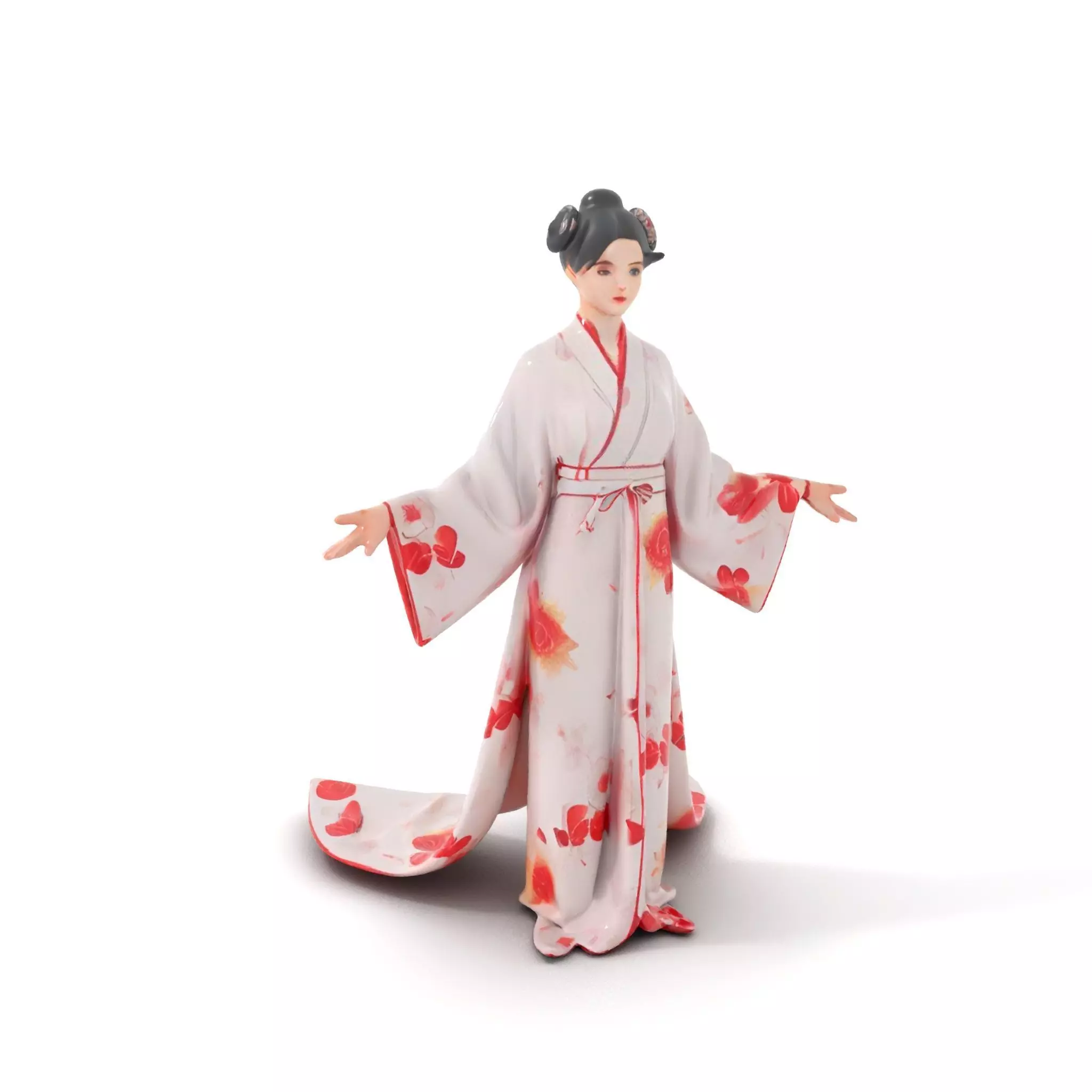 Elegant Geisha D Character Model Rigged and Animated Low-poly 3D model