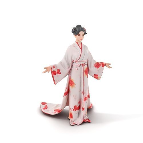 Elegant Geisha D Character Model  Rigged and Animated Low-poly 3D model