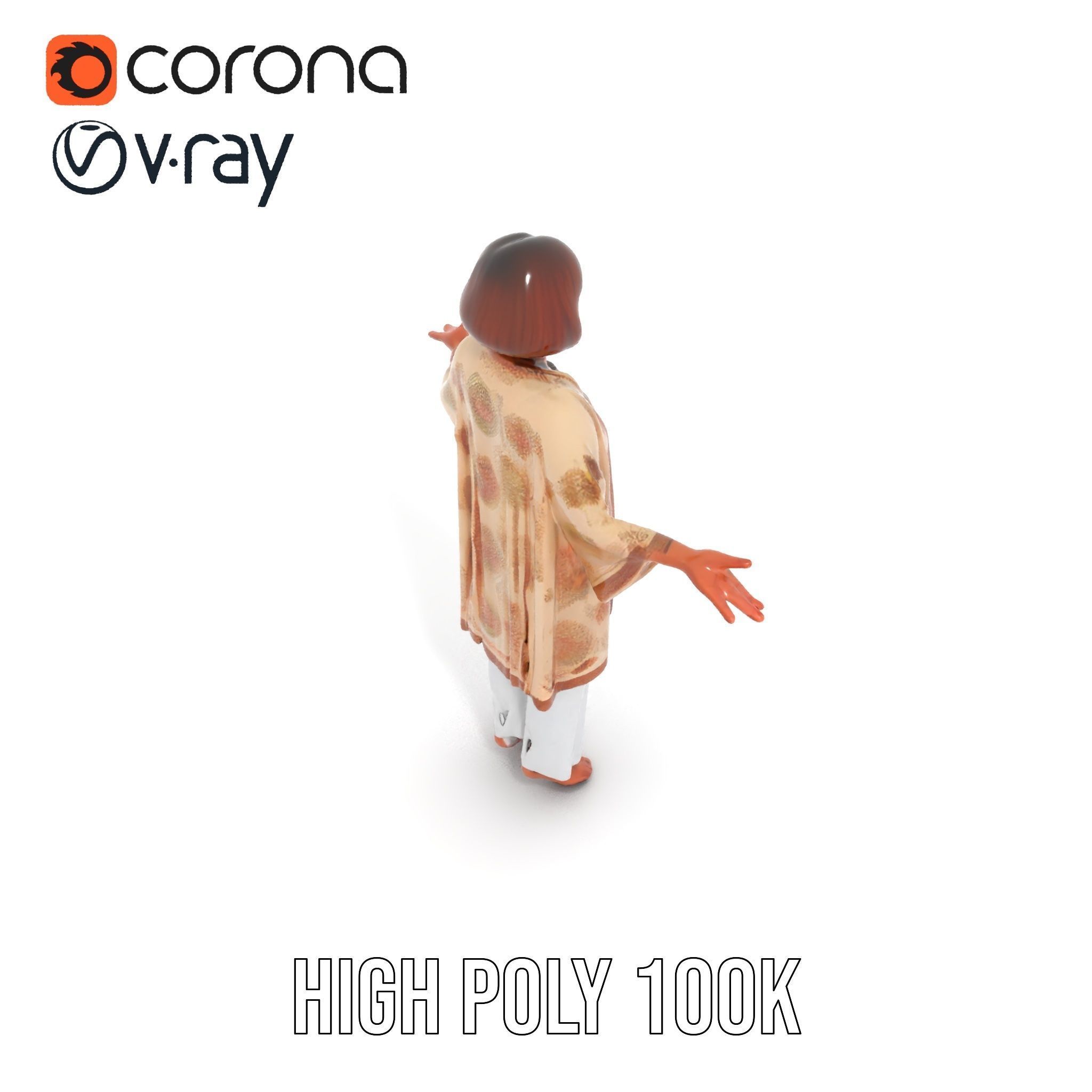 Elegant Elderly Woman Character Model Rigged and Animated Low-poly 3D model_14