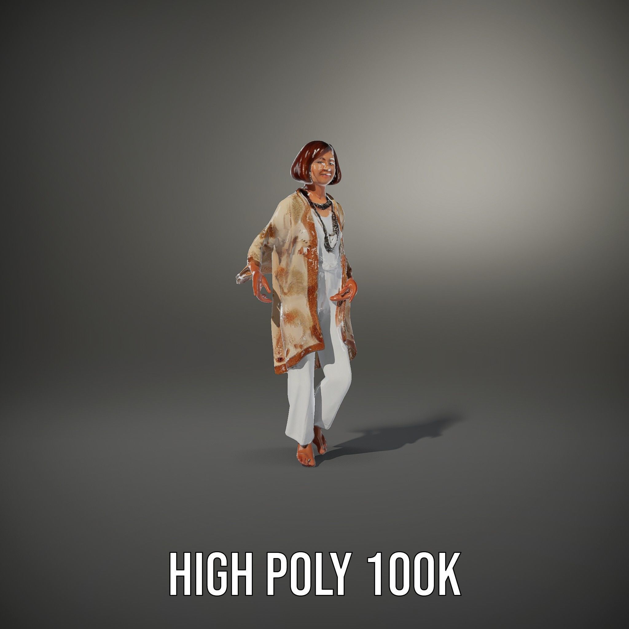 Elegant Elderly Woman Character Model Rigged and Animated Low-poly 3D model_33