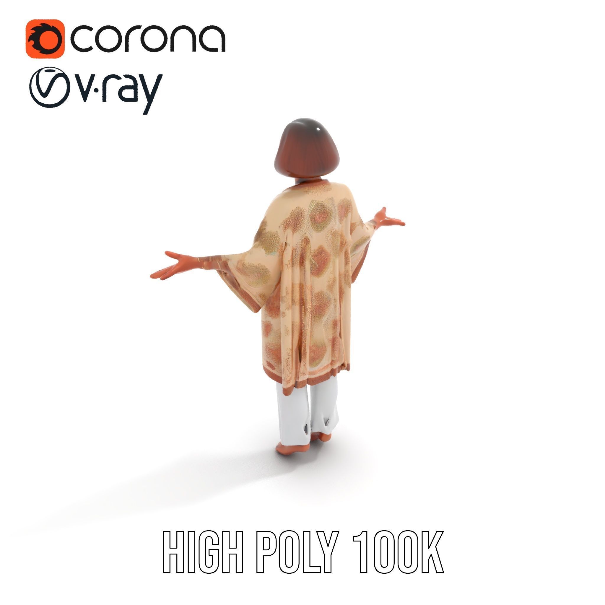 Elegant Elderly Woman Character Model Rigged and Animated Low-poly 3D model_9