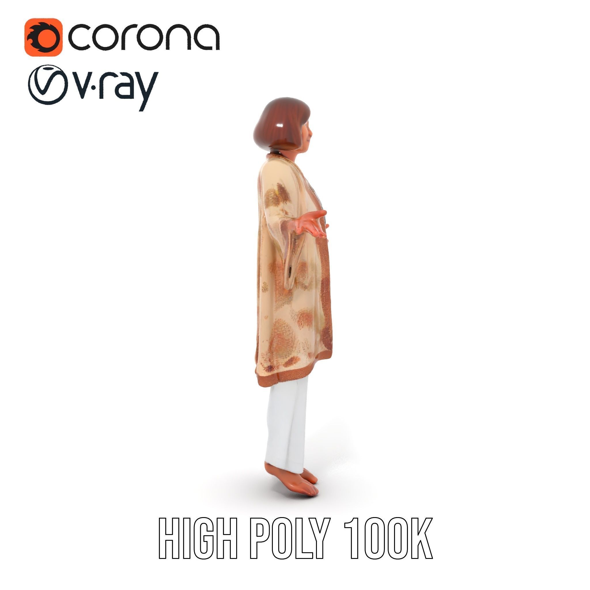 Elegant Elderly Woman Character Model Rigged and Animated Low-poly 3D model_31