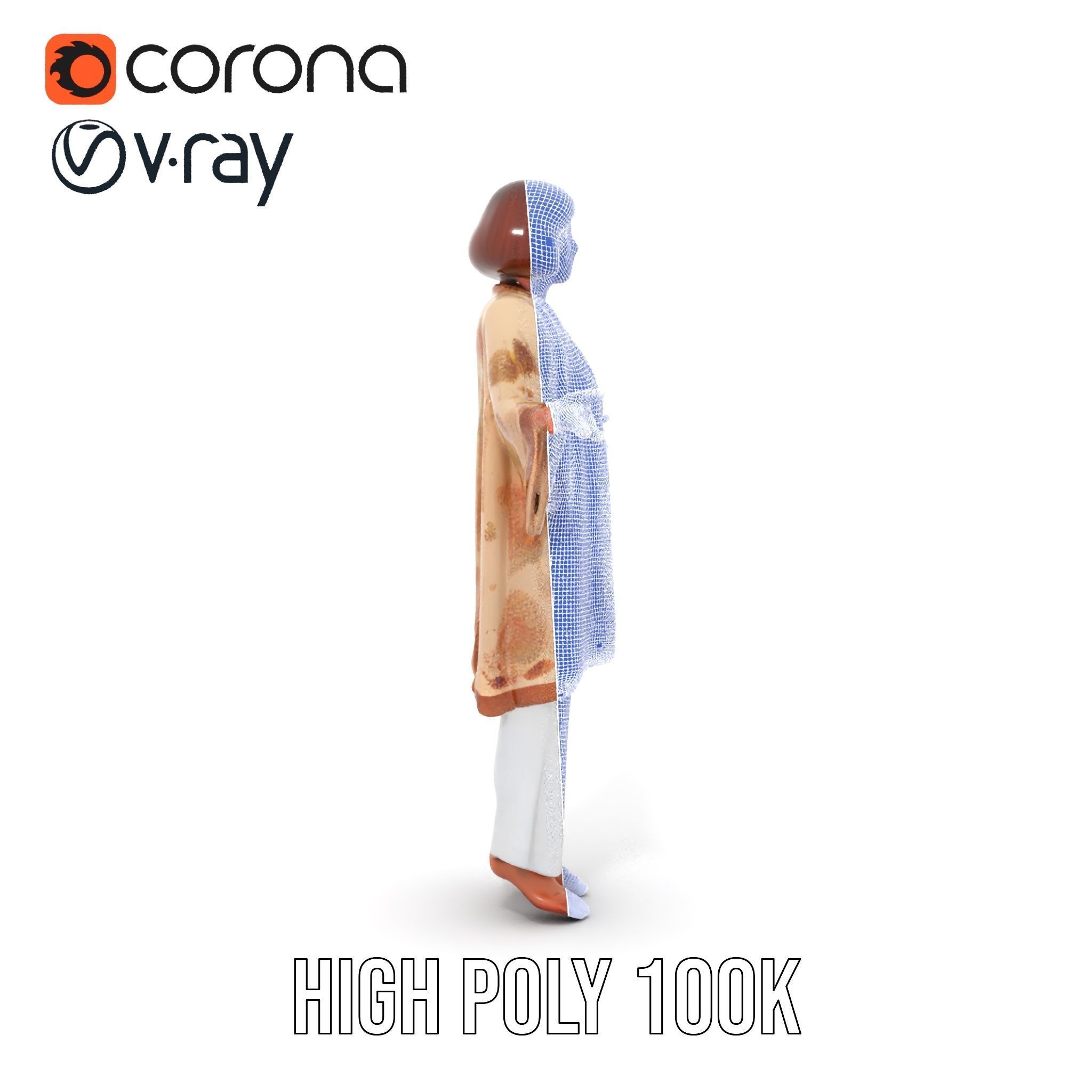 Elegant Elderly Woman Character Model Rigged and Animated Low-poly 3D model_35