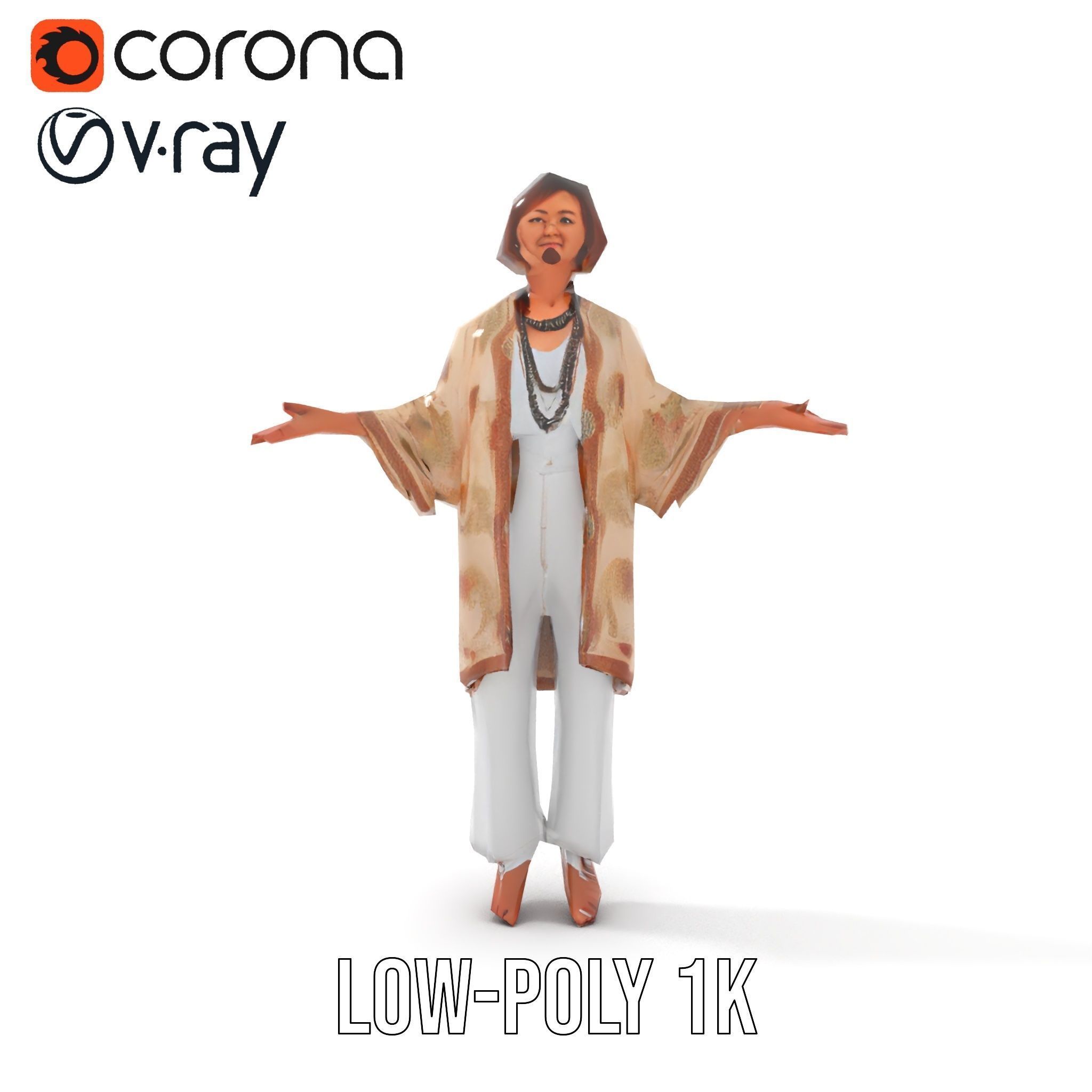 Elegant Elderly Woman Character Model Rigged and Animated Low-poly 3D model_8