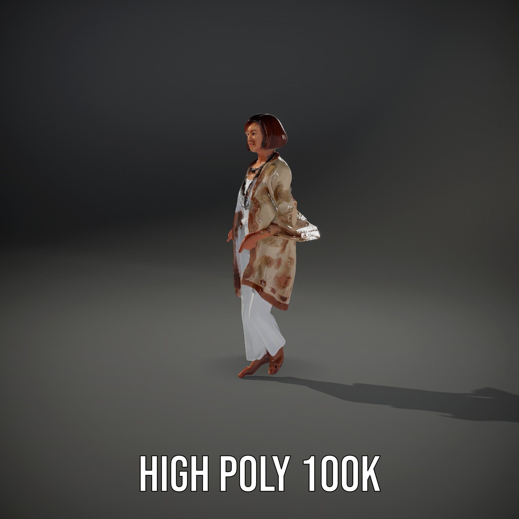 Elegant Elderly Woman Character Model Rigged and Animated Low-poly 3D model_36