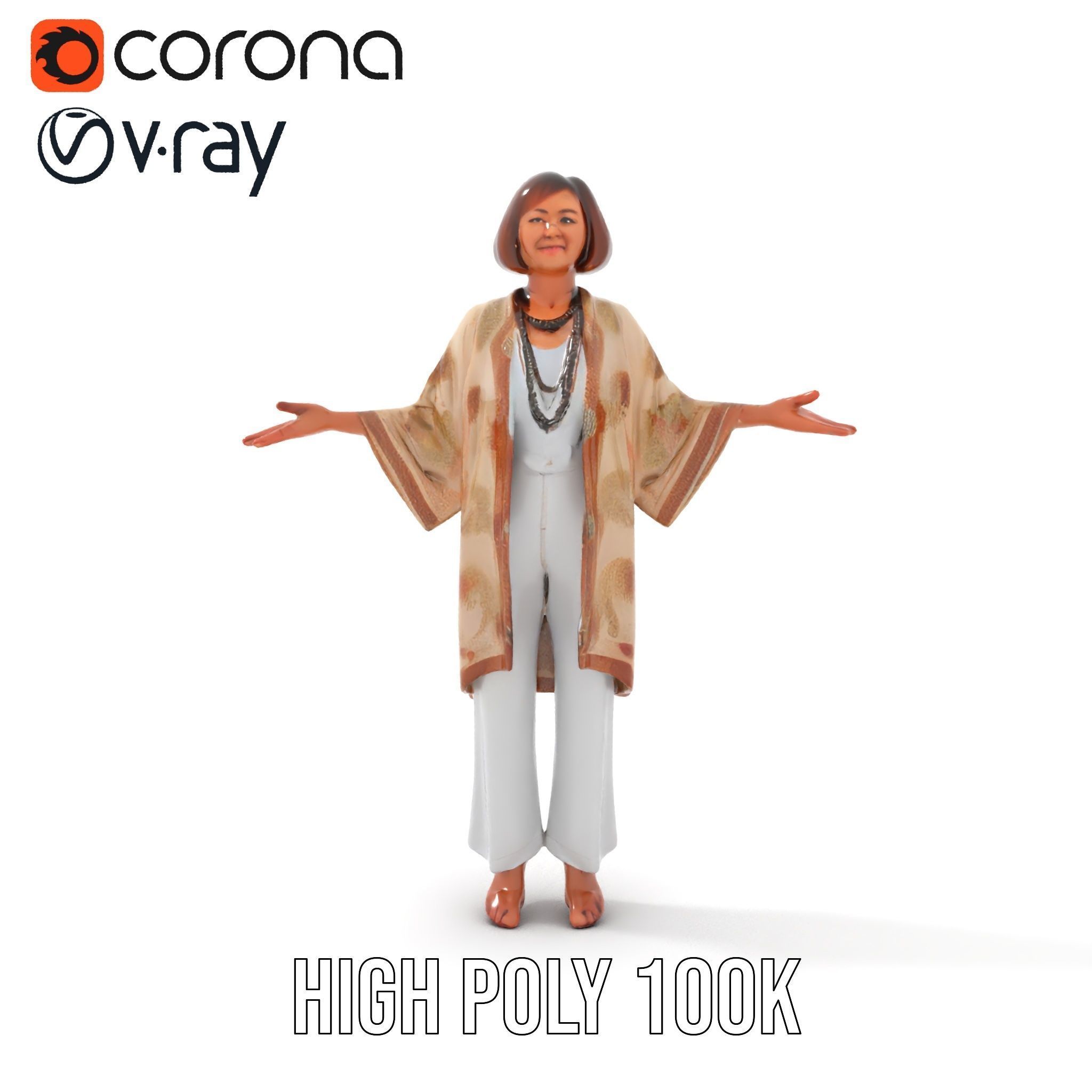 Elegant Elderly Woman Character Model Rigged and Animated Low-poly 3D model_25