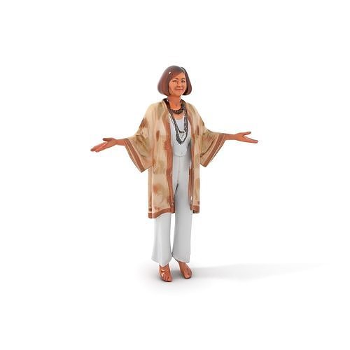 Elegant Elderly Woman Character Model Rigged and Animated Low-poly 3D model