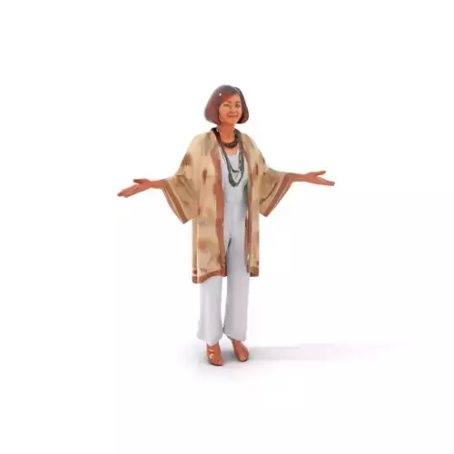 Elegant Elderly Woman Character Model Rigged and Animated Low-poly 3D model
