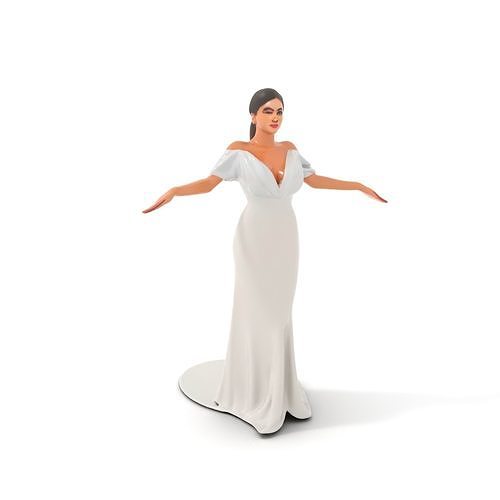 Elegant Evening Gown Character  Rigged and Animated Low-poly 3D model
